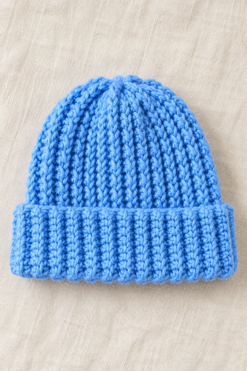 Crochet Baby Hat: Ribbed Sideways Beanie with a Size Chart