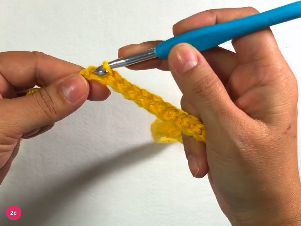 Hook making slip stitches into the last chains at the end of the first row