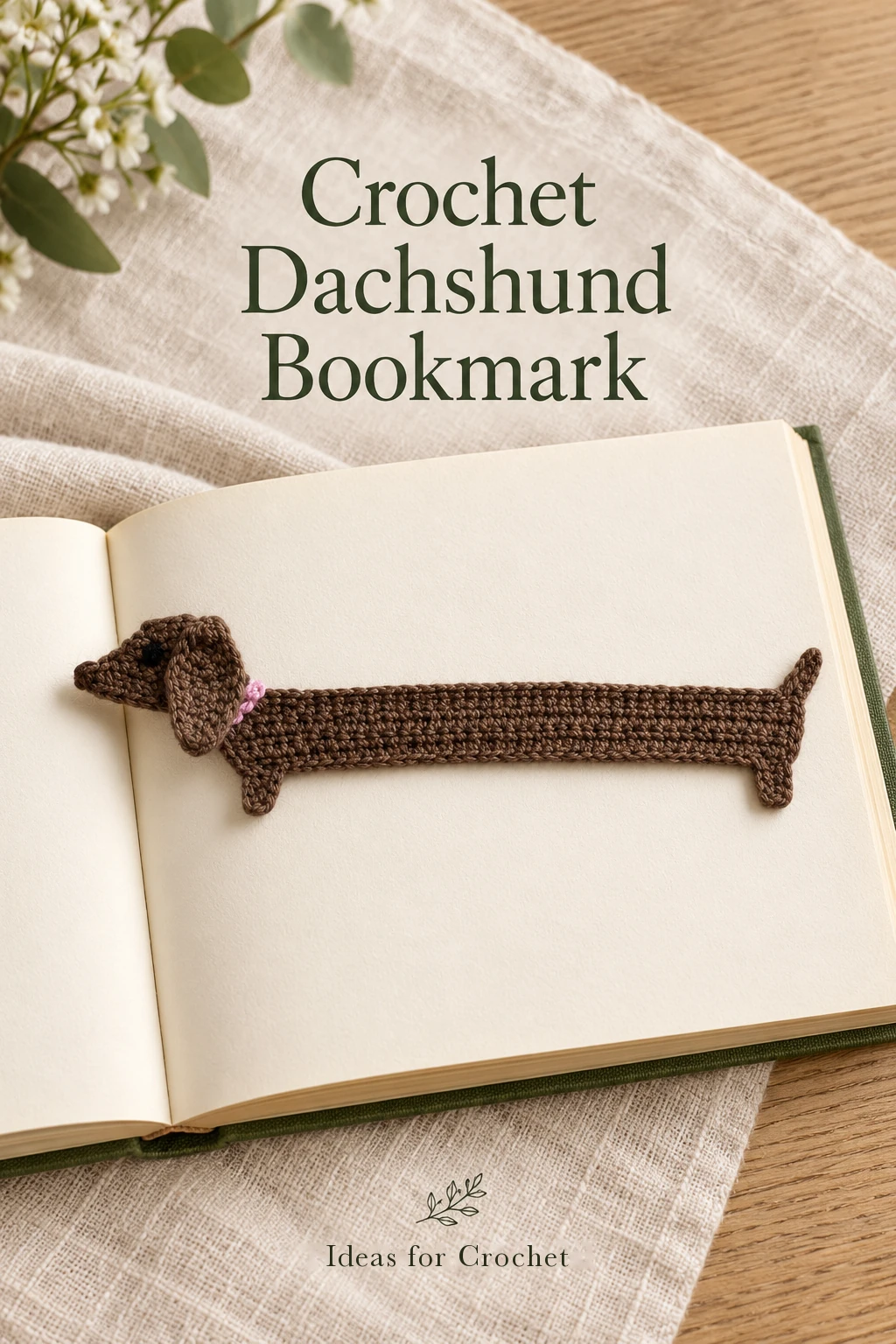 Flat Crochet Dachshund Bookmark with a Pink Collar