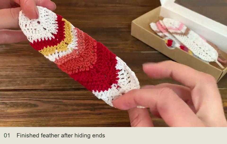Weave the ends and shape the feather: Inspect reverse with hidden ends