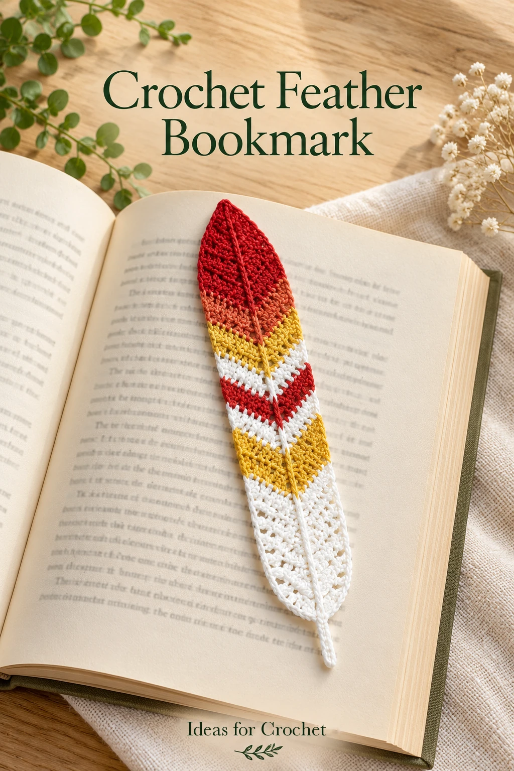 Crochet Feather Bookmark with a Raised Central Spine