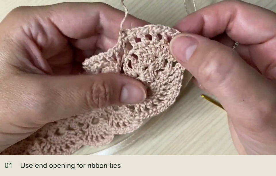 Add ties and settle the lace: Attach ribbon ties