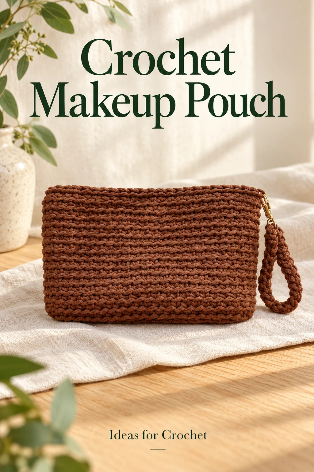 Textured Crochet Makeup Pouch with a Detachable Wrist Loop