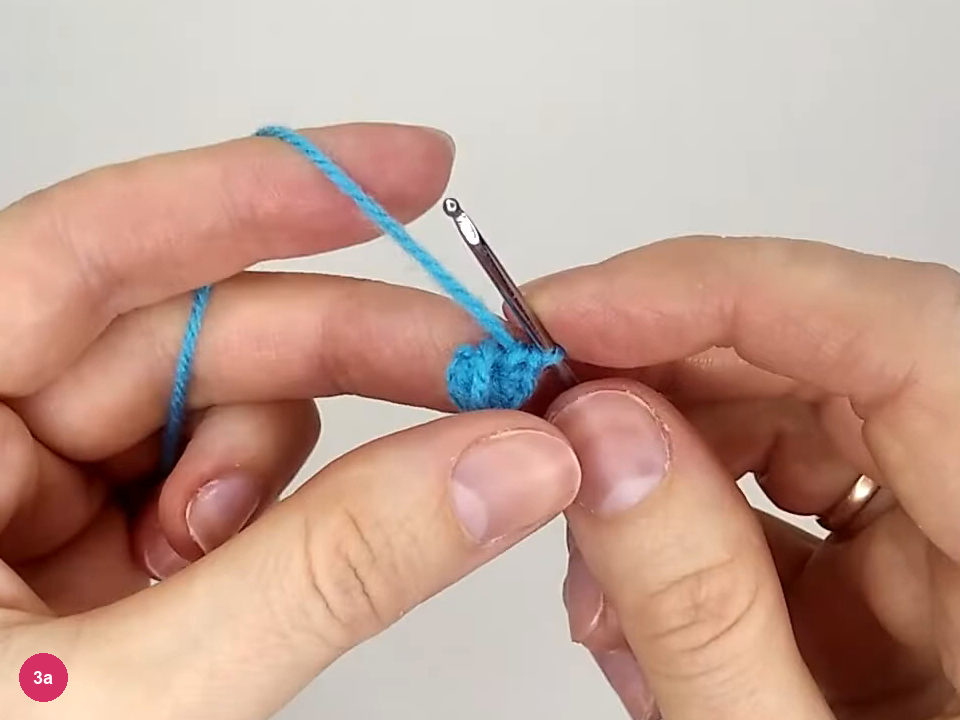 Turquoise body center after the magic ring is tightened