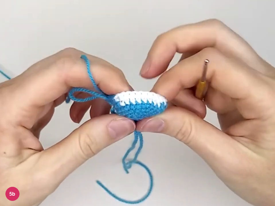 White belly band framed by turquoise stitches