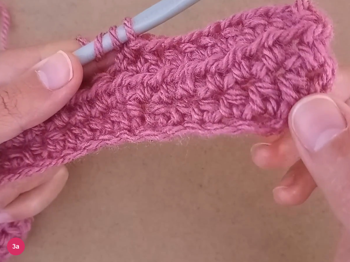 Short rose strip spread beside the hook before the first raised post stitches