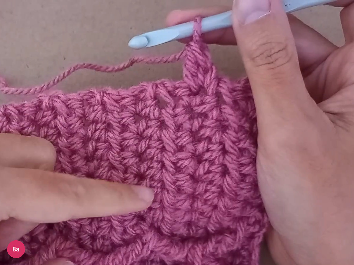 First double crochet standing at the lower edge, with the hook in its active loop