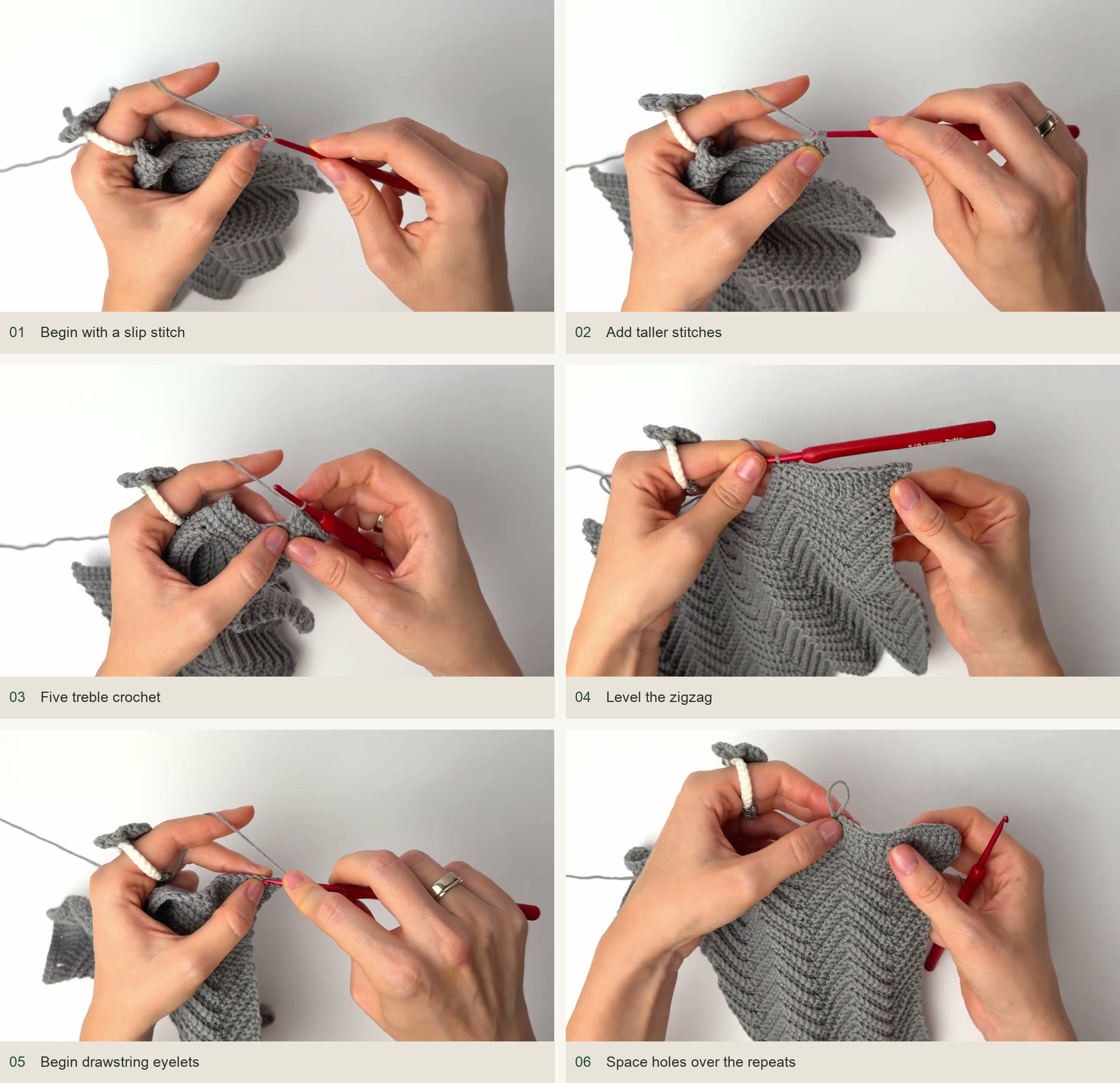 3. Level the top and make the drawstring holes — numbered source demonstration