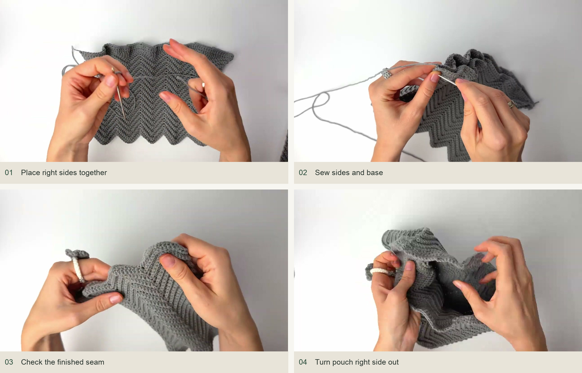 4. Make the second panel and sew the pouch — numbered source demonstration