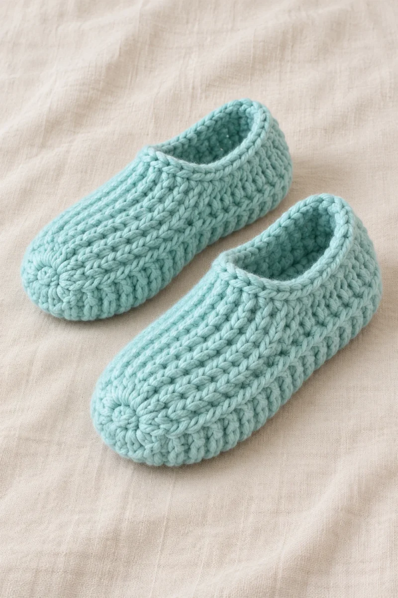 Crochet Slippers with Ribbed Relief Stitches in Thick Yarn