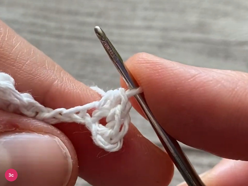 Half double crochet and small tip loop below the active hook