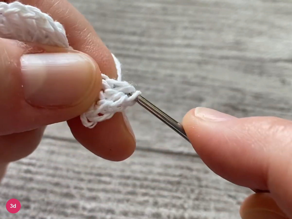 Hook pulling through loops while working a double crochet along the chain