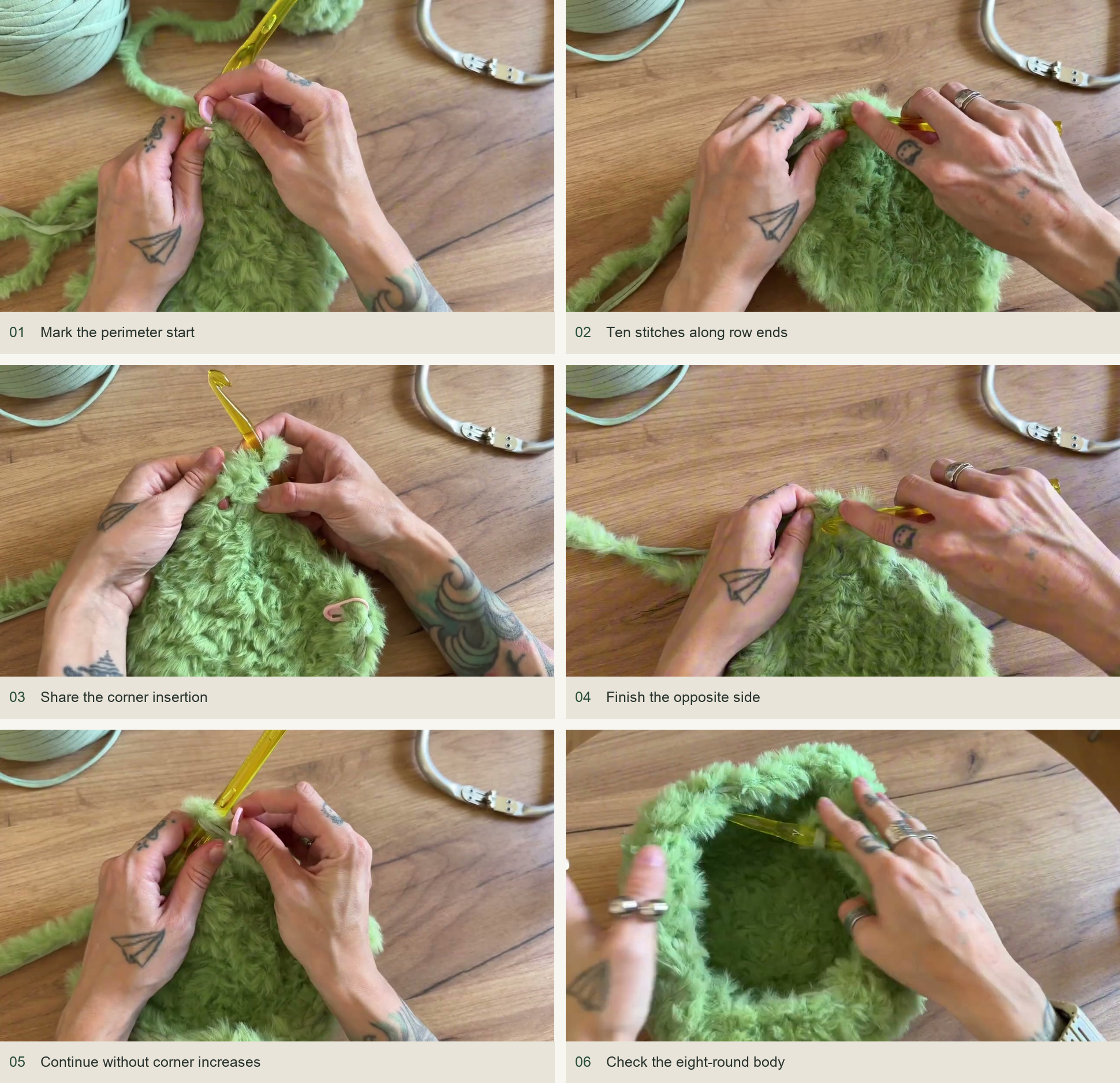 3. Work around the base and raise the body — numbered source demonstration