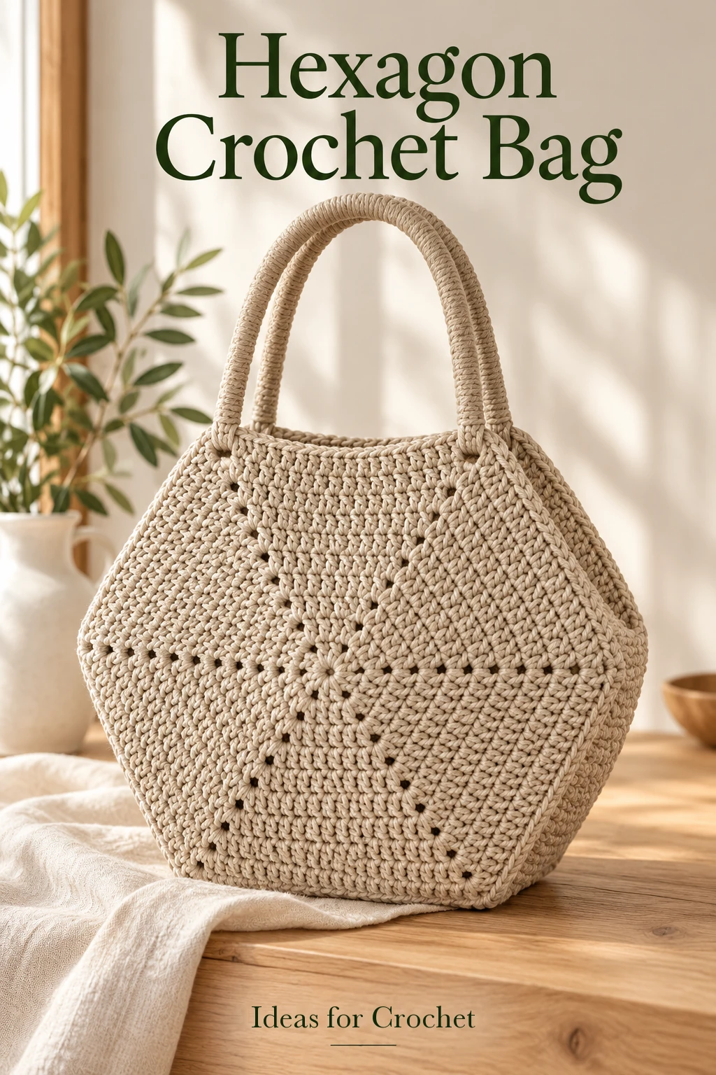 Hexagon Cord Crochet Bag with Wrapped Handles