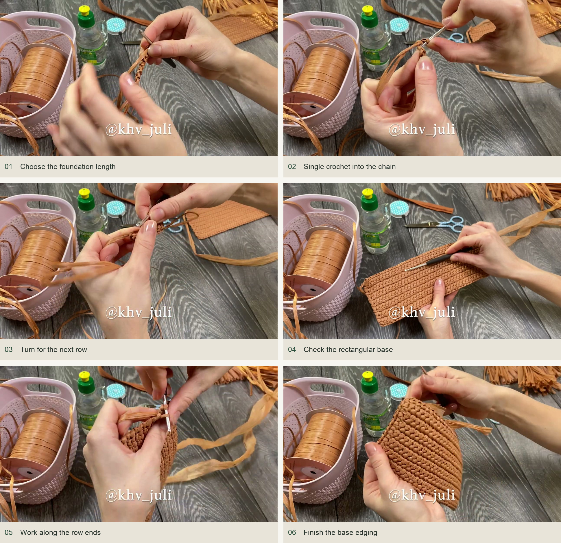 1. Crochet the rectangular base — numbered source demonstration