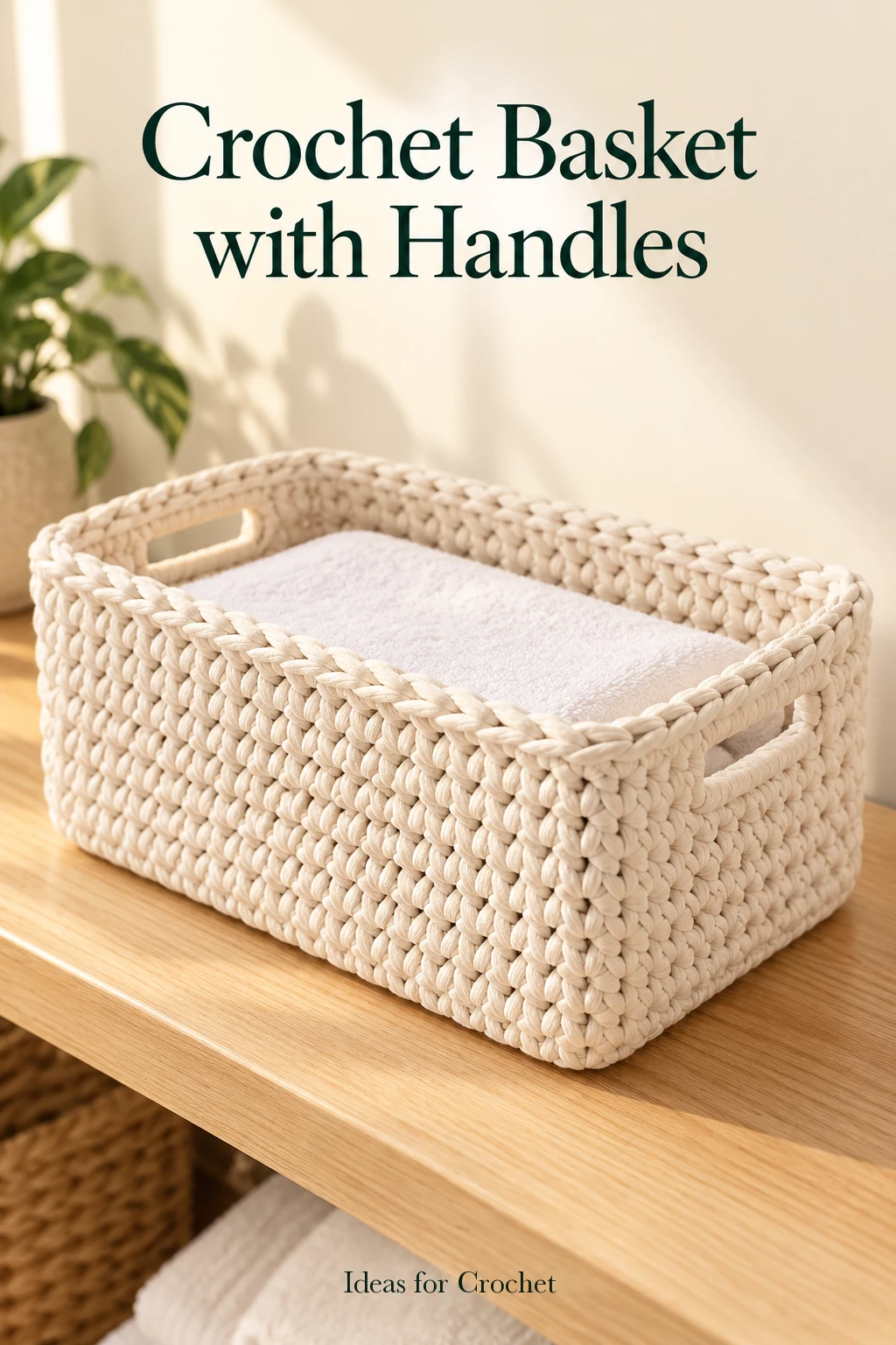 Rectangular Crochet Basket with Reinforced Handles