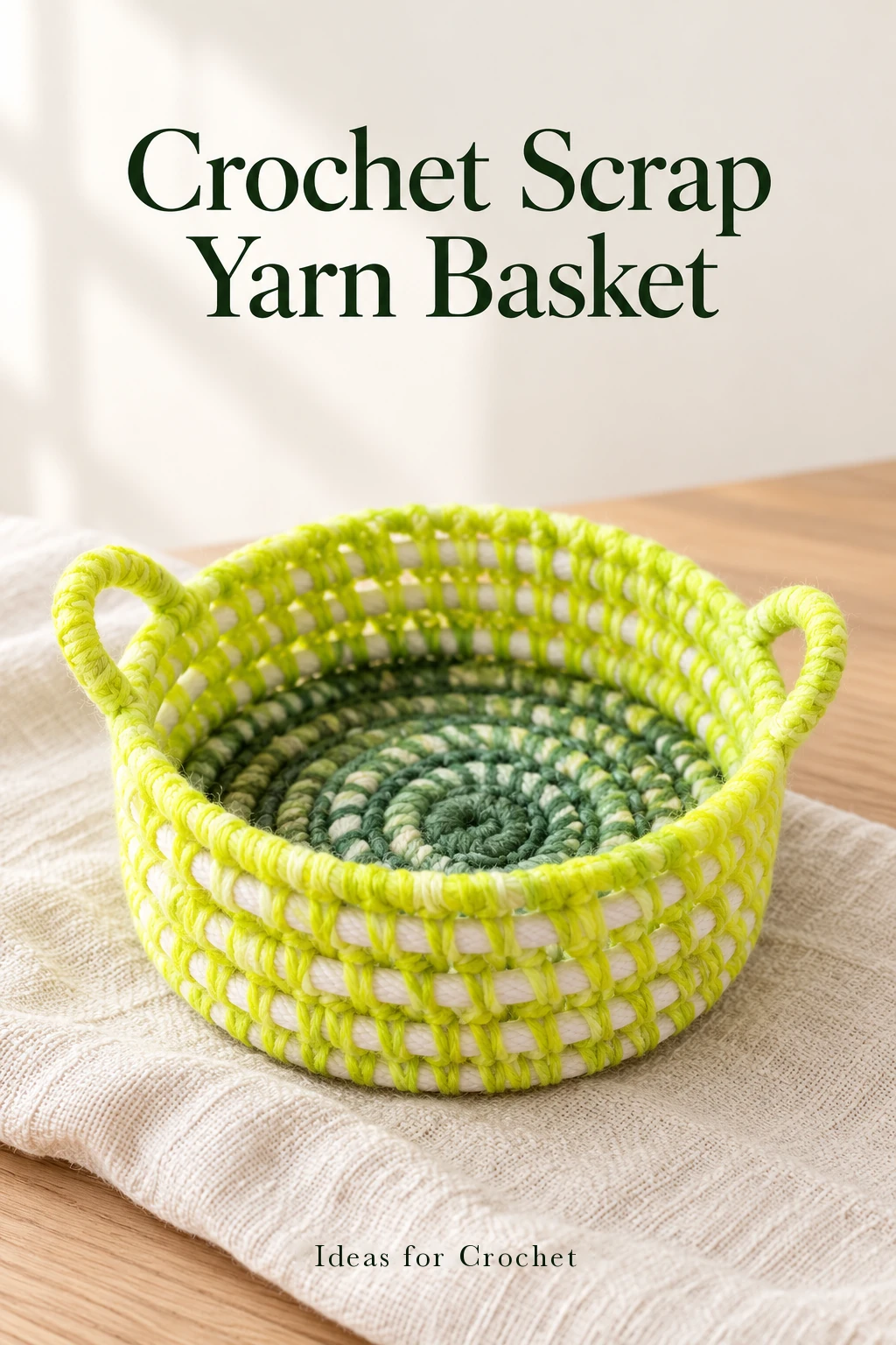Scrap Yarn Crochet Basket over a Rope Core