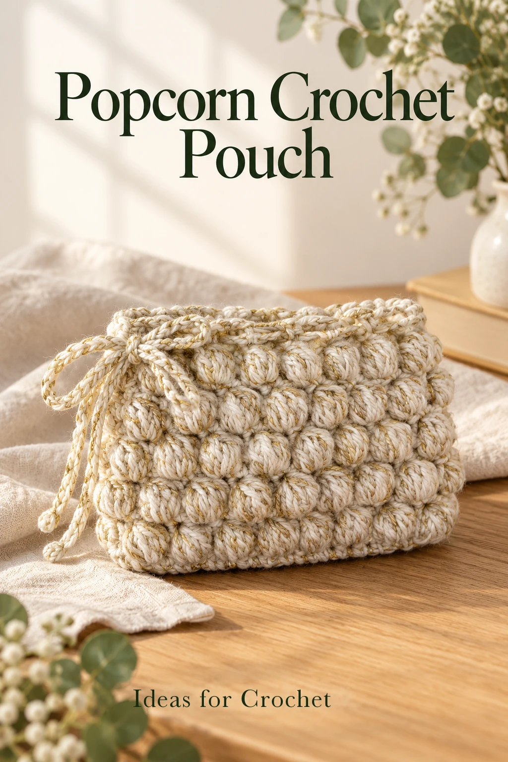 Seamless Popcorn-Texture Crochet Pouch with a Drawstring