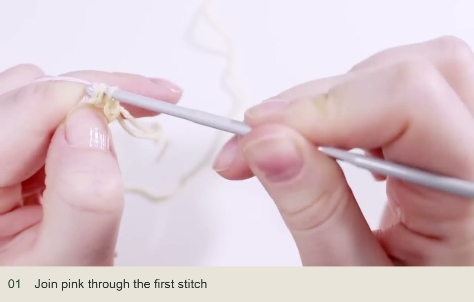 Join pink through the first stitch