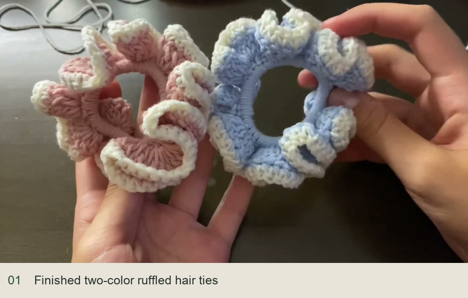 Finished two-color ruffled hair ties