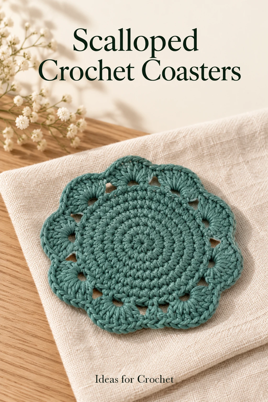 Spiral Crochet Cup Coasters with a Scalloped Border
