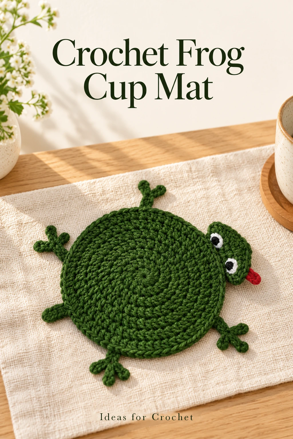 Crochet Frog Cup Mat with a Flat Body and Playful Feet