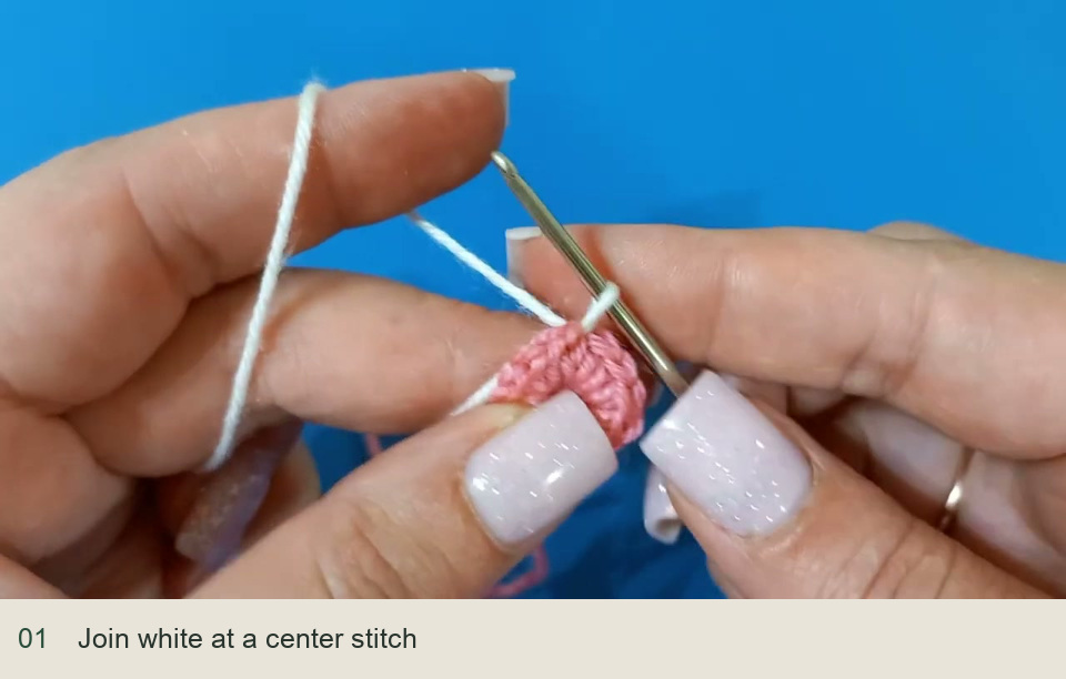 Join white at a center stitch